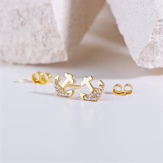 14 Ayar Taşlı Çapa Altın Küpe