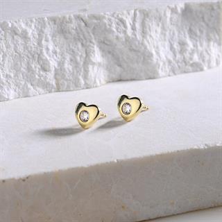 14 Ayar Altın Tek Taşlı Kalp Küpe