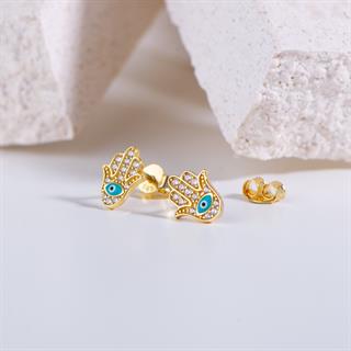 14 Ayar Taşlı Fatma Ana Eli Altın Küpe