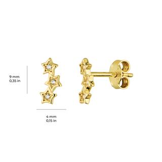 14 Ayar Altın Üç Yıldız Taşlı Küpe