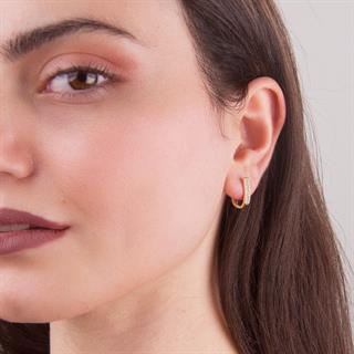 14 Ayar Çift Sıra Taşlı Altın Halka Küpe