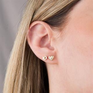 14 Ayar Taşlı Kalp Altın Küpe