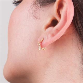 14 Ayar Taşlı Yıldız Parlak Halka Altın Küpe