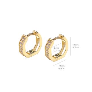 14 Ayar Taşlı Altıgen Minik Halka Altın Küpe