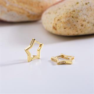 14 Ayar Yıldız Taşlı Halka Altın Küpe