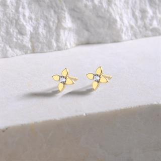 14 Ayar Altın Tek Taş Çiçek Küpe