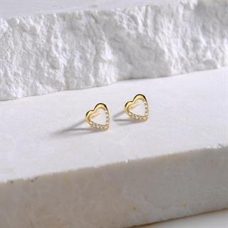 14 Ayar Altın Taşlı Kalp Küpe