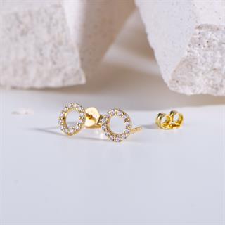 14 Ayar Altın Yuvarlak Taşlı Küpe