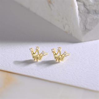 14 Ayar Altın Taşlı Taç Küpe