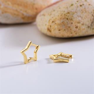 14 Ayar Yıldız Parlak Halka Altın Küpe