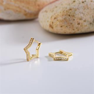 14 Ayar Taşlı Yıldız Parlak Halka Altın Küpe