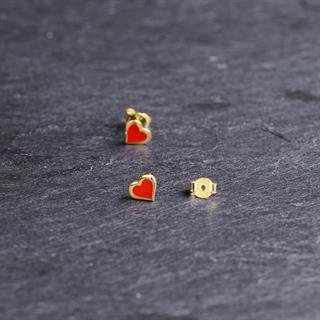 14 Ayar Kırmızı Mineli Kalp Altın Küpe