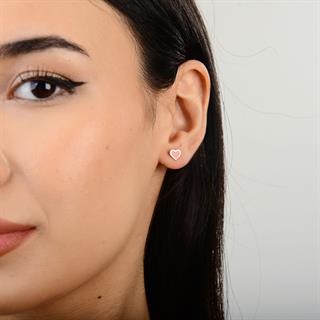 14 Ayar Kırmızı Mineli Kalp Altın Küpe