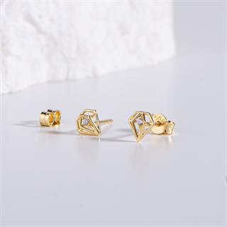 14 Ayar Altın Tek Taşlı Küpe