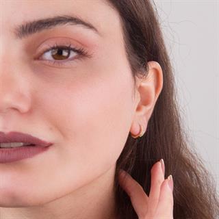 14 Ayar Taşlı Altıgen Minik Halka Altın Küpe