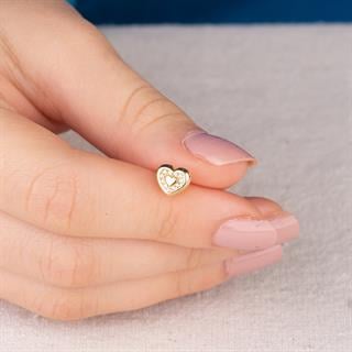 14 Ayar Taşlı Kalp Altın Küpe