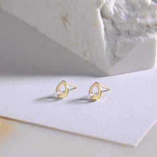 14 Ayar Altın Damla Tek Taş Küpe