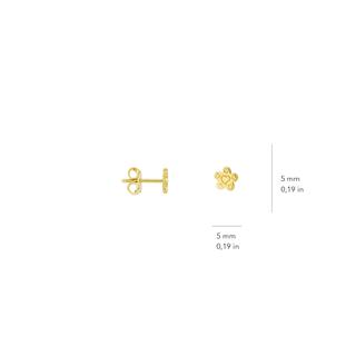 14 Ayar Altın Çiçek Kalp Desenli Küpe