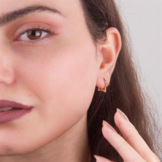 14 Ayar Yıldız Parlak Halka Altın Küpe