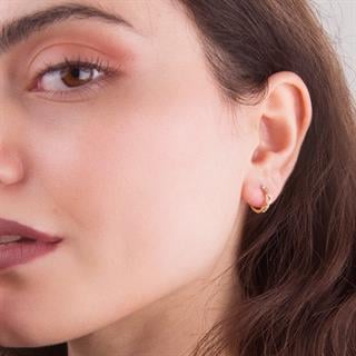 14 Ayar Taşlı Modern Halka Altın Küpe