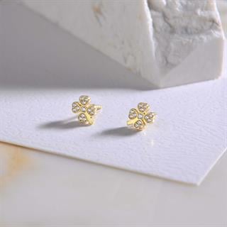 14 Ayar Altın Taşlı Yonca Küpe