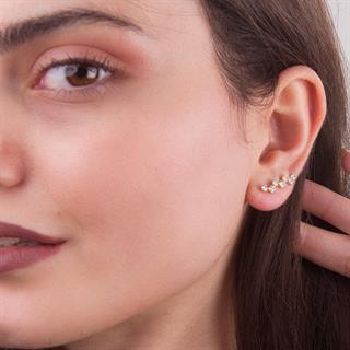 14 Ayar Modern Yedi Taşlı Altın Küpe