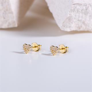 14 Ayar Altın Taşlı Kalp Küpe