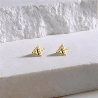 14 Ayar Altın Üçgen Taşlı Küpe