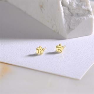 14 Ayar Altın Çiçek Kalp Desenli Küpe