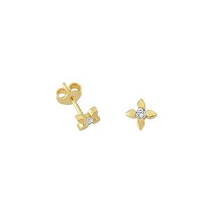 14 Ayar Altın Tek Taş Çiçek Küpe