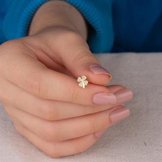 14 Ayar Altın Taşlı Yonca Küpe