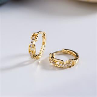 14 Ayar Taşlı Modern Halka Altın Küpe