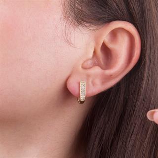 14 Ayar Çift Sıra Taşlı Altın Halka Küpe