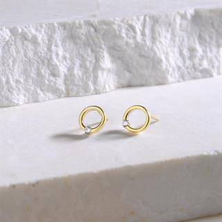 14 Ayar Altın Oval Tek Taş Küpe