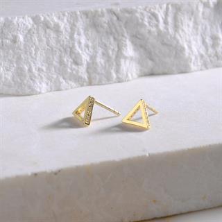 14 Ayar Altın Üçgen Taşlı Küpe