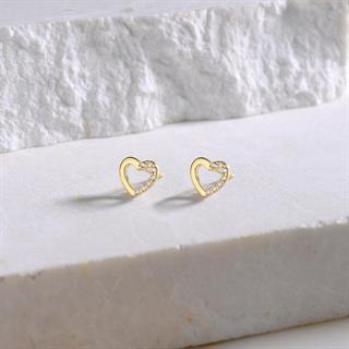 14 Ayar Altın Taşlı Kalp Küpe