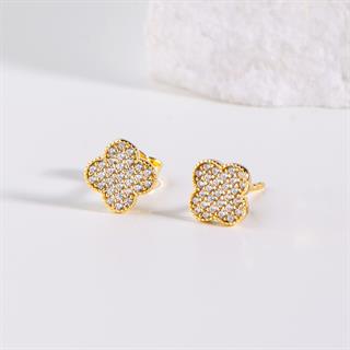 14 Ayar Altın Modern Taşlı Küpe