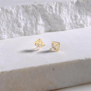 14 Ayar Altın Baget Taşlı Küpe