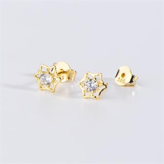 14 Ayar Altın Tek Taşlı Kar Tanesi Küpe