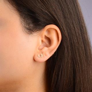 14 Ayar Altın Taşlı Vav Harfi Küpe