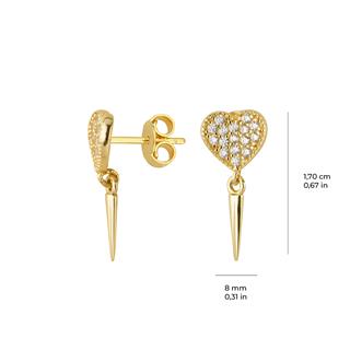 14 Ayar Altın Kalp Taşlı Sallantı Küpe