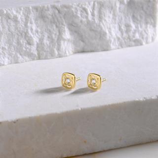 14 Ayar Altın Tek Taşlı Yonca Küpe