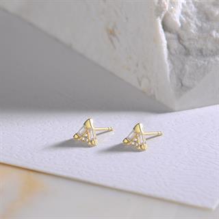 14 Ayar Altın Baget Taşlı Üçgen Küpe