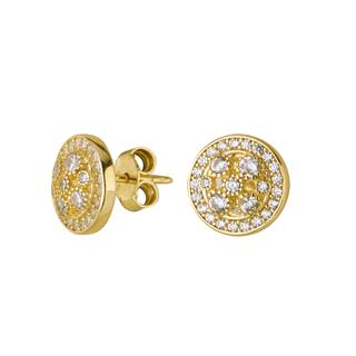 14 Ayar Altın Yuvarlak Taşlı Küpe