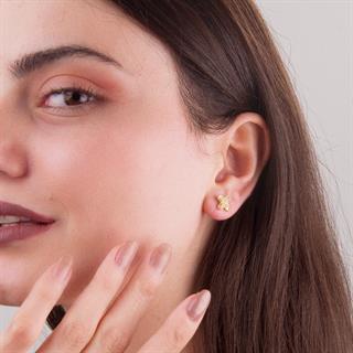 14 Ayar Altın İtalyan Modern Taşlı Küpe