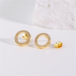 14 Ayar Taşlı Yuvarlak Altın Taşlı Küpe