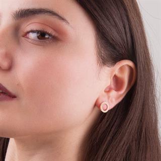 14 Ayar Taşlı Yuvarlak Altın Taşlı Küpe