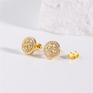 14 Ayar Altın Yuvarlak Taşlı Küpe