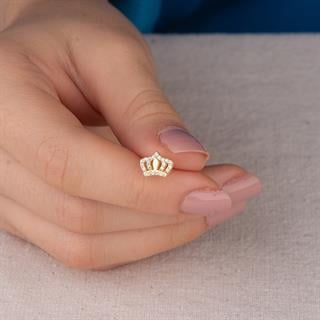 14 Ayar Altın Prenses Taç Taşlı Küpe