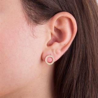 14 Ayar Taşlı Yuvarlak Altın Taşlı Küpe